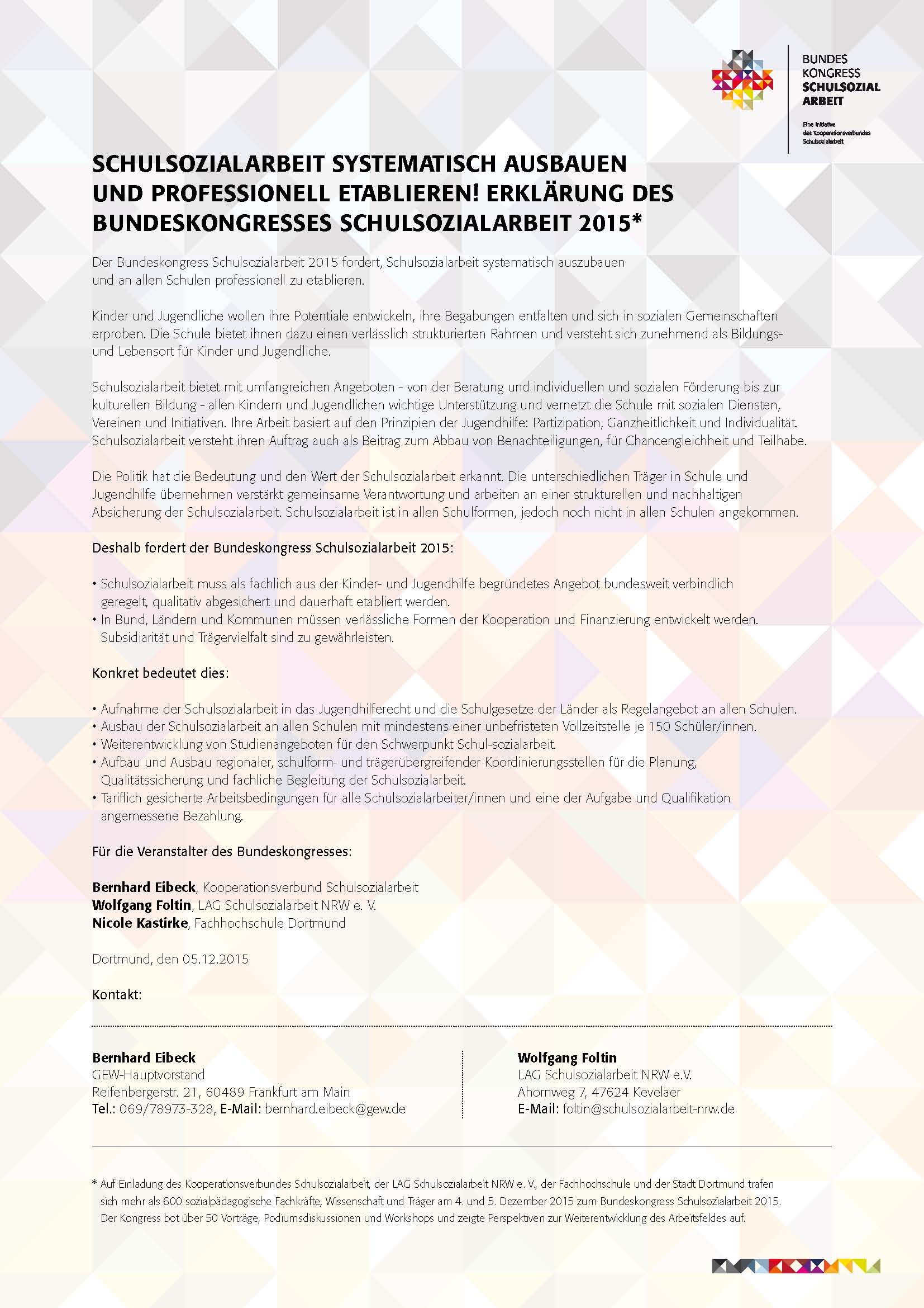 Dortmunder Erklärung zur Schulsozialarbeit_2015